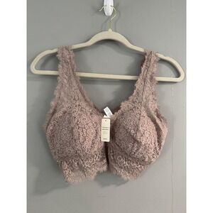 Aerie Lace Padded Bralette Bra L Womens Mauve Pink Floral Wireless New With Tags
